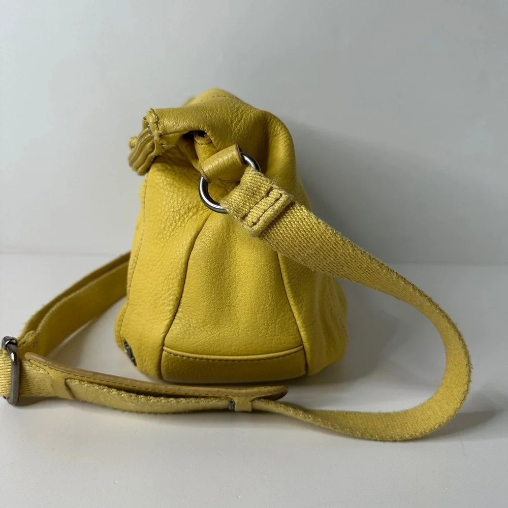 The Sak Deena Yellow Flap Pebbled Leather Crossbody Bag Adjustable Hobo Purse